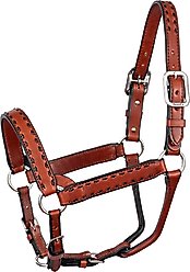 Perri's Leather Buckstitch Leather Horse Halter, Chestnut/Black, Horse