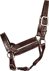 Perri's Leather Western Crocodile Embossed Show Horse Halter, Havana, Horse