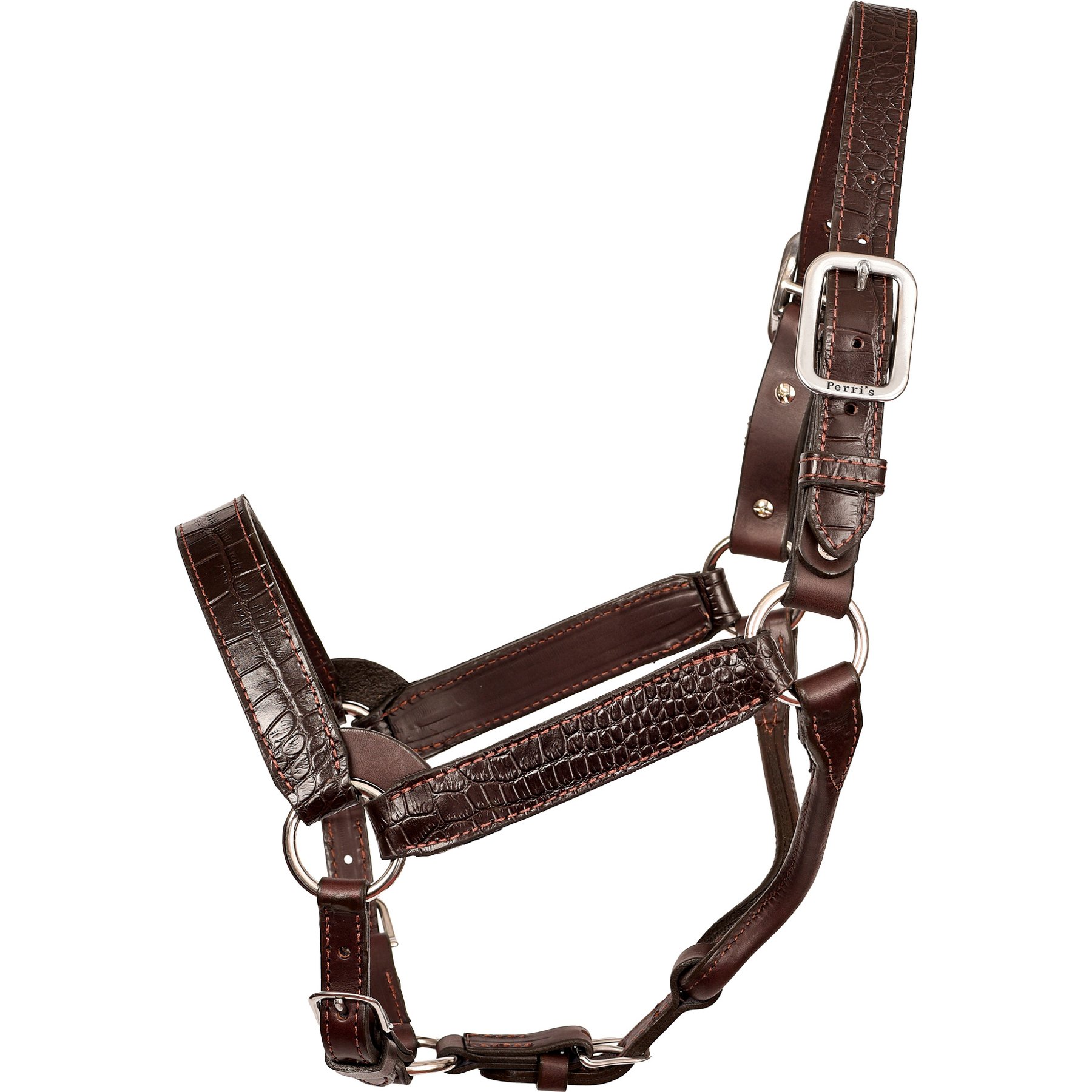 Perri's Leather Western Crocodile Embossed Show Horse Halter, Havana, Yearling
