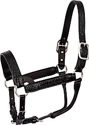 Perri's Leather Western Crocodile Embossed Show Horse Halter, Black, Cob