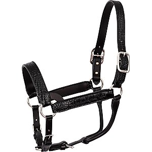 Perri's Leather Western Crocodile Embossed Show Horse Halter, Black, Cob