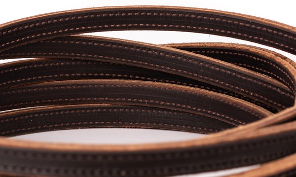 Show full view: Perri's Leather Slot End Double Stitched Western Horse Reins, Dark Havana, 8-ft slide 2 of 2