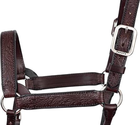 Show full view: Perri's Leather Floral Embossed Leather Horse Halter, Havana, Horse slide 4 of 5