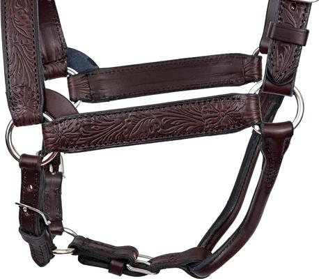Show full view: Perri's Leather Floral Embossed Leather Horse Halter, Havana, Horse slide 3 of 5
