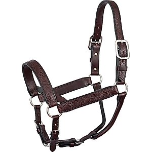 Perri's Leather Floral Embossed Leather Horse Halter, Havana, Horse