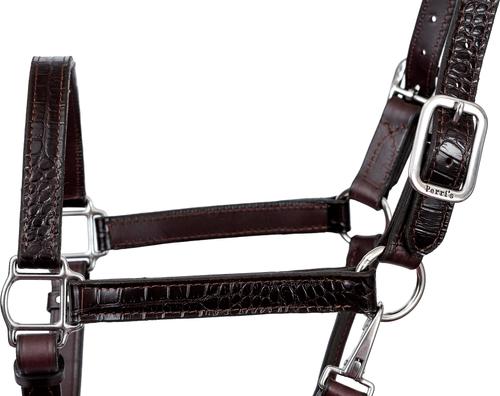 Show full view: Perri's Leather English Croc Horse Halter, Black, Cob slide 3 of 4
