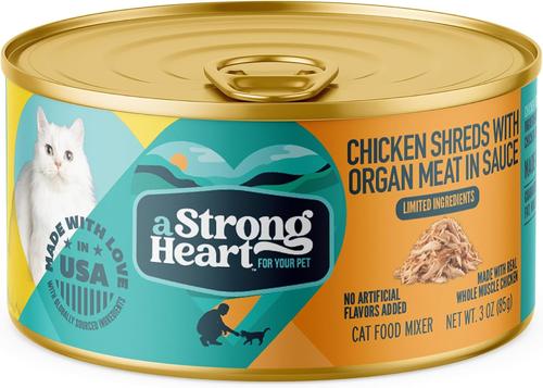 Show full view: A Strong Heart Chicken Shreds with Organ Meat in Sauce Wet Cat Food, 3-oz can, case of 24 slide 3 of 11