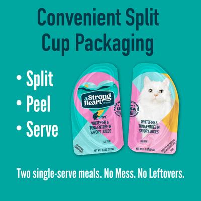 Show full view: A Strong Heart Whitefish & Tuna Entree Wet Cat Food Split Cup, 2.6-oz Split Cup, case of 10 slide 10 of 11