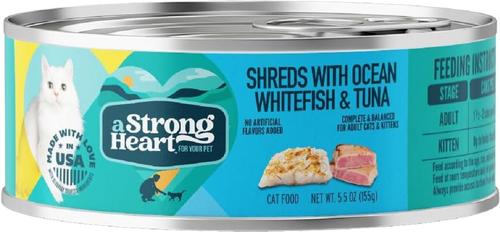 Show full view: A Strong Heart Shreds with Ocean Whitefish & Tuna Wet Cat Food, 5.5-oz, case of 24 slide 3 of 10