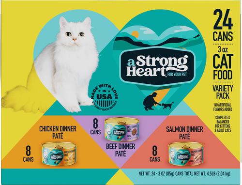 Show full view: A Strong Heart Chicken, Beef & Salmon Variety Pack Wet Cat Food, 3-oz, case of 24 slide 3 of 10
