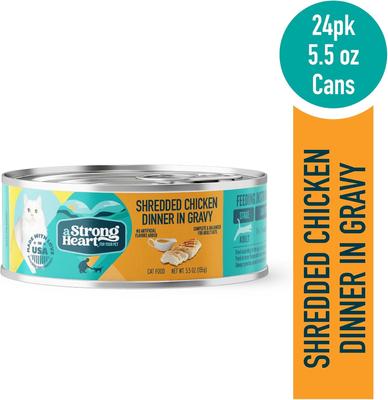 Show full view: A Strong Heart Shredded Chicken Dinner in Gravy Wet Cat Food, 5.5-oz, case of 24 slide 3 of 10