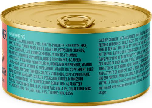 Show full view: A Strong Heart Salmon Dinner Paté Wet Cat Food, 3-oz, case of 24 slide 4 of 11
