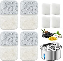 Casfuy W12 Cat Water Fountain Replacement Carbon Filters & Sponges, 4 count