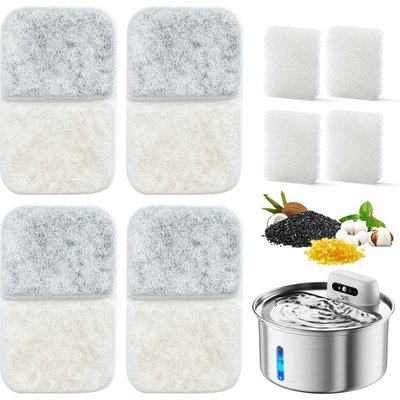 Casfuy Casfuy W12 Cat Water Fountain Replacement Carbon Filters & Sponges, 4 count
