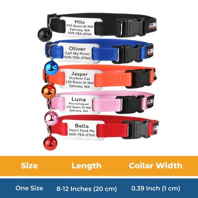 GoTags Nylon Personalized Tag with Bell Breakaway Cat Collar