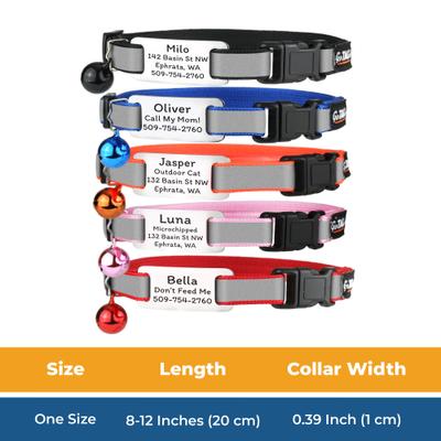 Show full view: GoTags Nylon Personalized Reflective Tag with Bell Breakaway Cat Collar, Pink slide 6 of 7