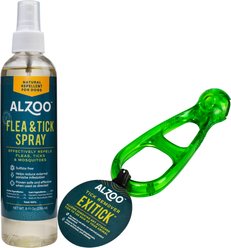 ALZOO Natural Plant Based Flea & Tick Spray for Dogs, 8-fl oz bottle & ALZOO All in One Tick Remover for Dogs & Cats