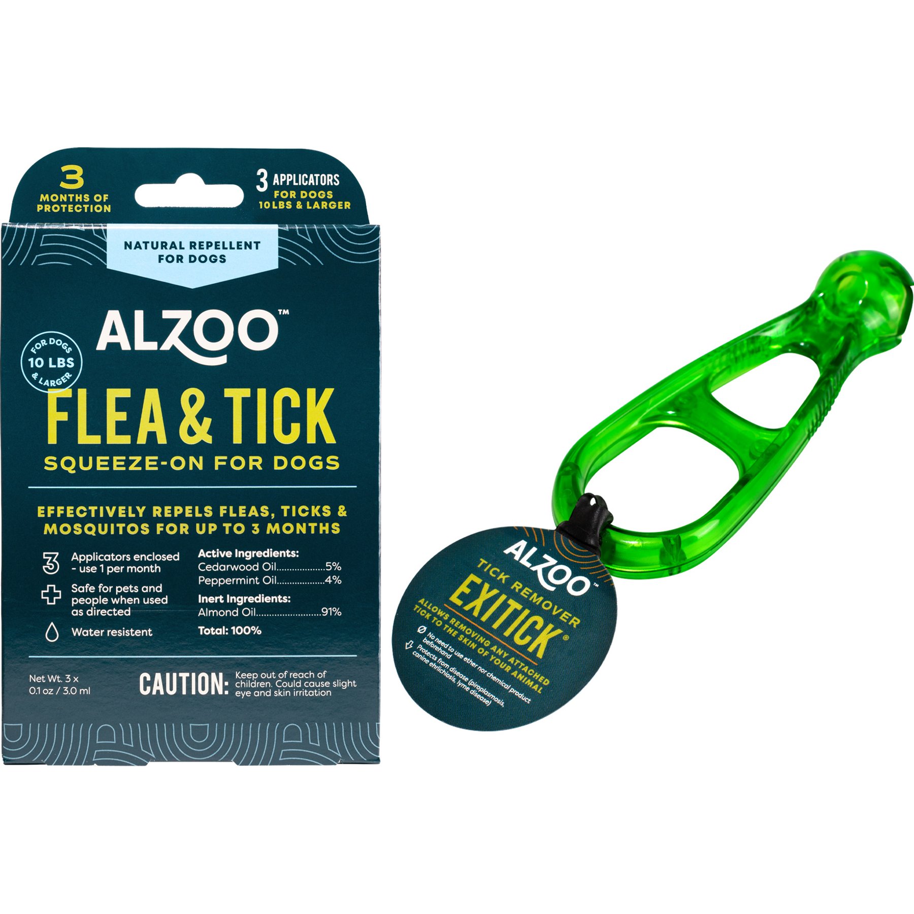 ALZOO Plant-Based Flea & Tick Squeeze-On Dog + All in One Tick Remover