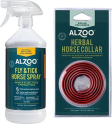 ALZOO Natural Plant Based Herbal Insect Control Horse Collar & ALZOO Natural Plant Based Fly & Tick Repellent Horse Spray, 32-fl oz bottle