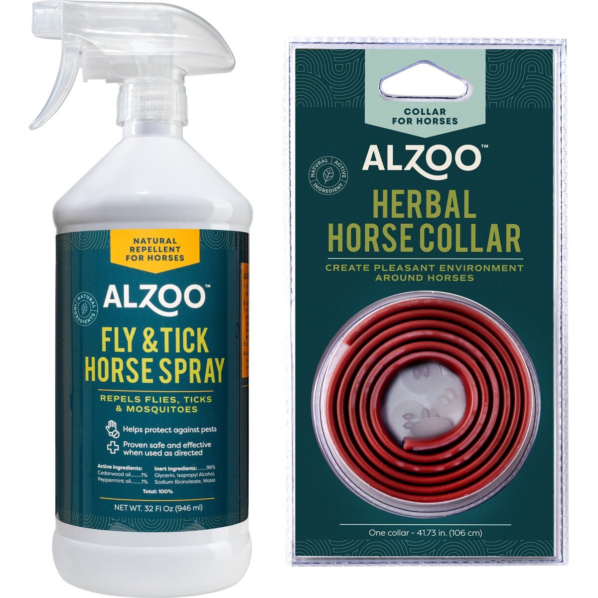ALZOO Natural Plant Based Herbal Insect Control Horse Collar & ALZOO Natural Plant Based Fly & Tick Repellent Horse Spray, 32-fl oz bottle