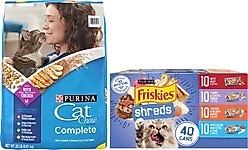 Friskies Shreds in Gravy Variety Pack Canned Food + Cat Chow Complete Dry Cat Food