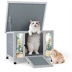 Coziwow Wooden Indoor/Outdoor Rabbit Hutch with Ramp, Gray