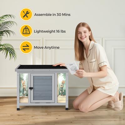 Show full view: Coziwow Wooden Indoor/Outdoor Rabbit Hutch with Ramp, Gray slide 3 of 9