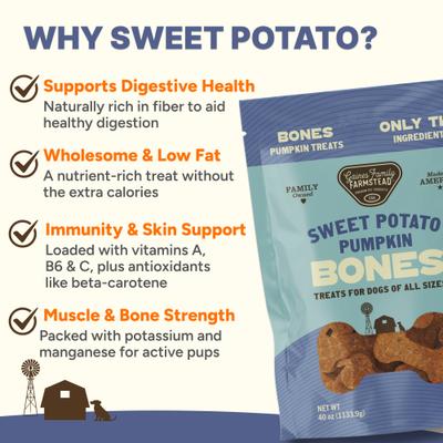 Show full view: Gaines Family Farmstead Pumpkin & Sweet Potato Bones 2-Ingredient Dog Chews, 40-oz bag slide 6 of 8