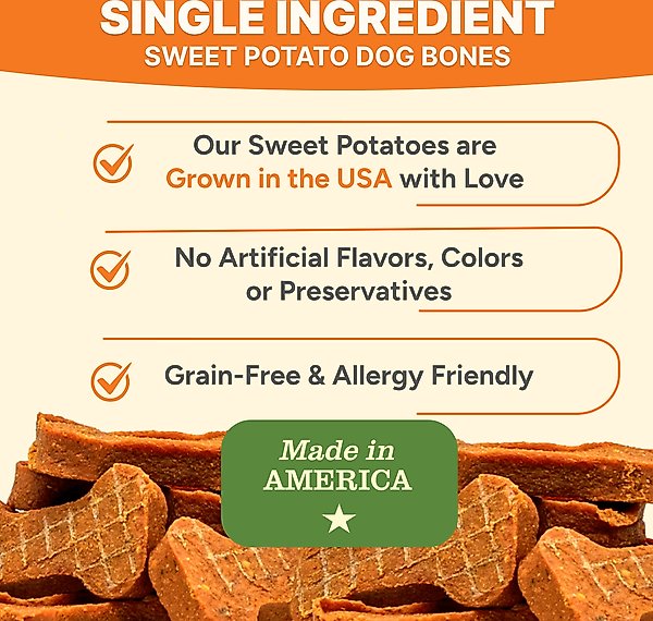 Show full view: Gaines Family Farmstead Sweet Potato Bones Single Ingredient Dog Chews, 32-oz bag slide 5 of 9