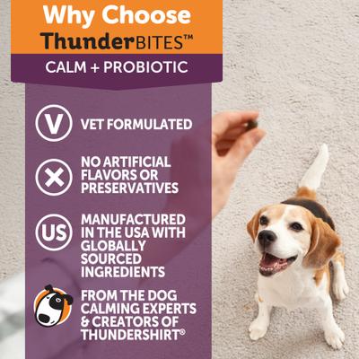 Show full view: ThunderBites Calm+ Probiotic Chicken Flavored Chew Calming Supplement for Dogs, 90 count slide 9 of 11