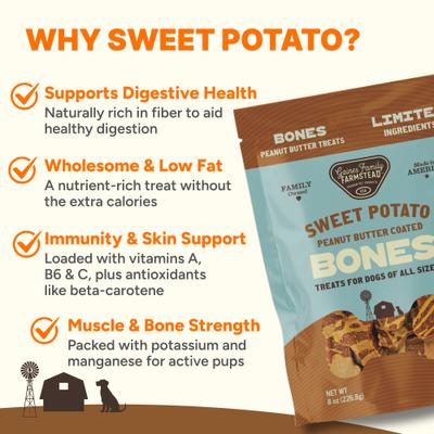 Show full view: Gaines Family Farmstead Sweet Potato Peanut Butter Topped Dog Bones, 8-oz bag slide 6 of 9