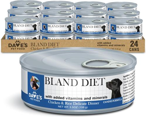 Dave's Pet Food Restricted Bland Diet Sensitive Stomach Digestive Care Chicken & Rice Canned Wet Dog Food, 5.5-oz can, case of 24