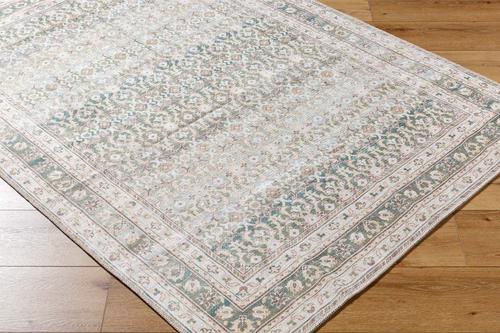Show full view: Livabliss Rainier Machine Washable Dog Area Rug, Olive/Seafoam/Wheat/Cream/Brown/Dark Brown, 5.25 x 7.25-ft slide 6 of 7