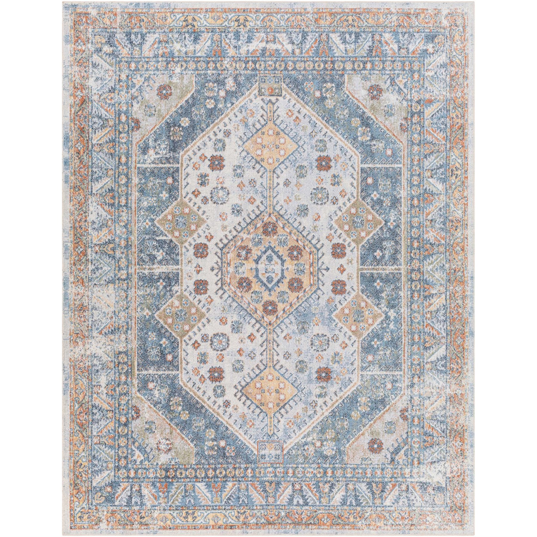 Livabliss Lillian Machine Washable Dog Area Rug, Oatmeal/Gray/Dark Blue/Olive/Brown/Rust, 6.58 x 9-ft