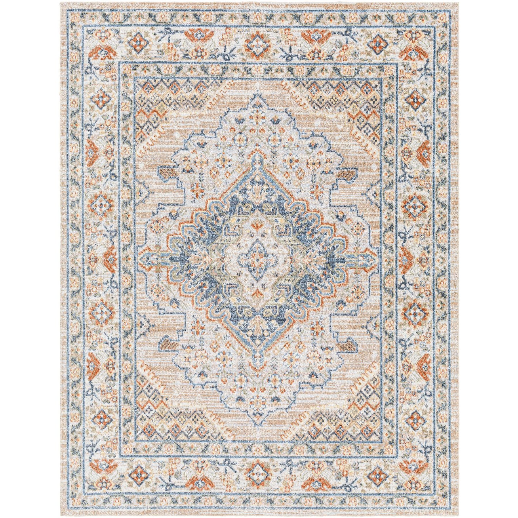 Livabliss Lillian Machine Washable Dog Area Rug, Oatmeal/Brown/Gray/Dark Blue/Olive/Rust, 7.83 x 10-ft