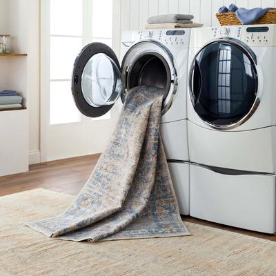 Show full view: Livabliss Lillian Square Machine Washable Dog Area Rug, Oatmeal/Gray/Dark Blue/Brown/Olive, 7.83 x 7.83-ft slide 5 of 8