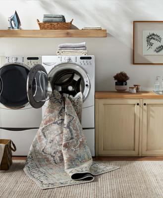 Show full view: Livabliss Kemer Machine Washable Dog Area Rug, Seafoam/Rust/Navy/Yellow/Pale Blue, 6.58 x 9-ft slide 5 of 8