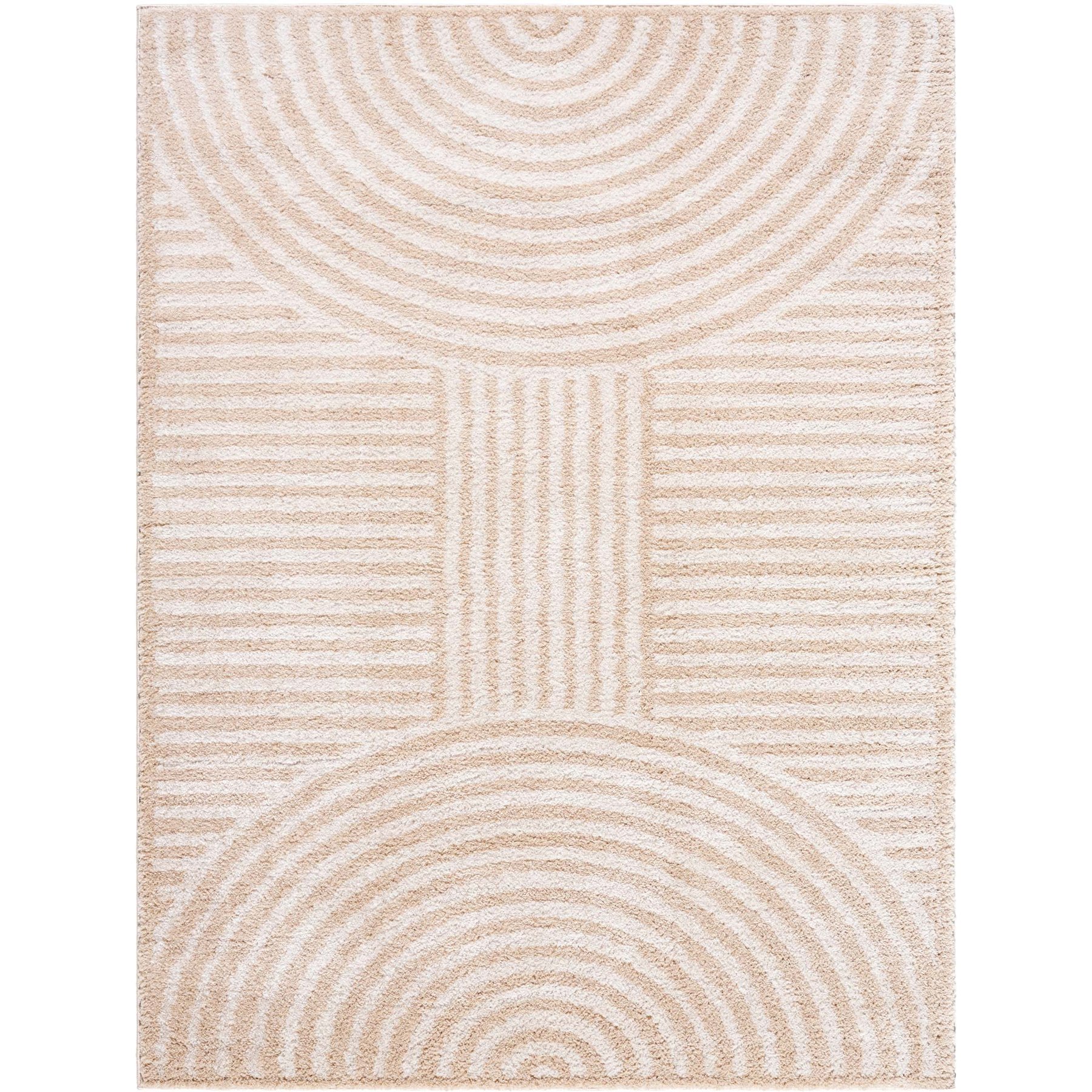 Livabliss Fossay Shag Machine Washable Dog Area Rug, Light Beige/Beige, 5.25 x 7-ft