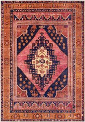 Livabliss Amelie Machine Washable Dog Area Rug, Dark Blue/Rose/Burnt Orange/Wheat, 5.25 x 7.25-ft