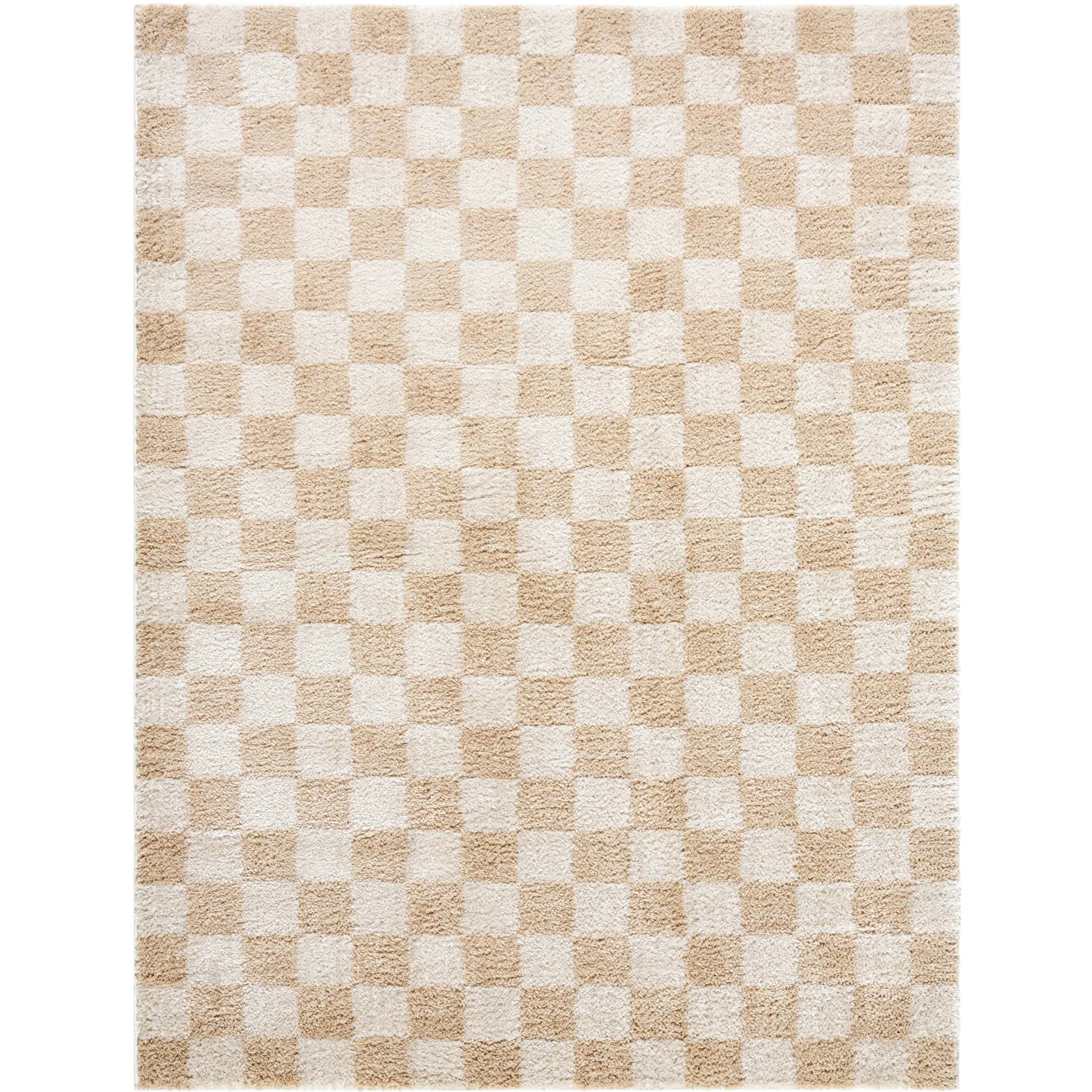 Livabliss Fossay Shag Checker Machine Washable Dog Area Rug, Light Beige/Beige, 7.83 x 10-ft