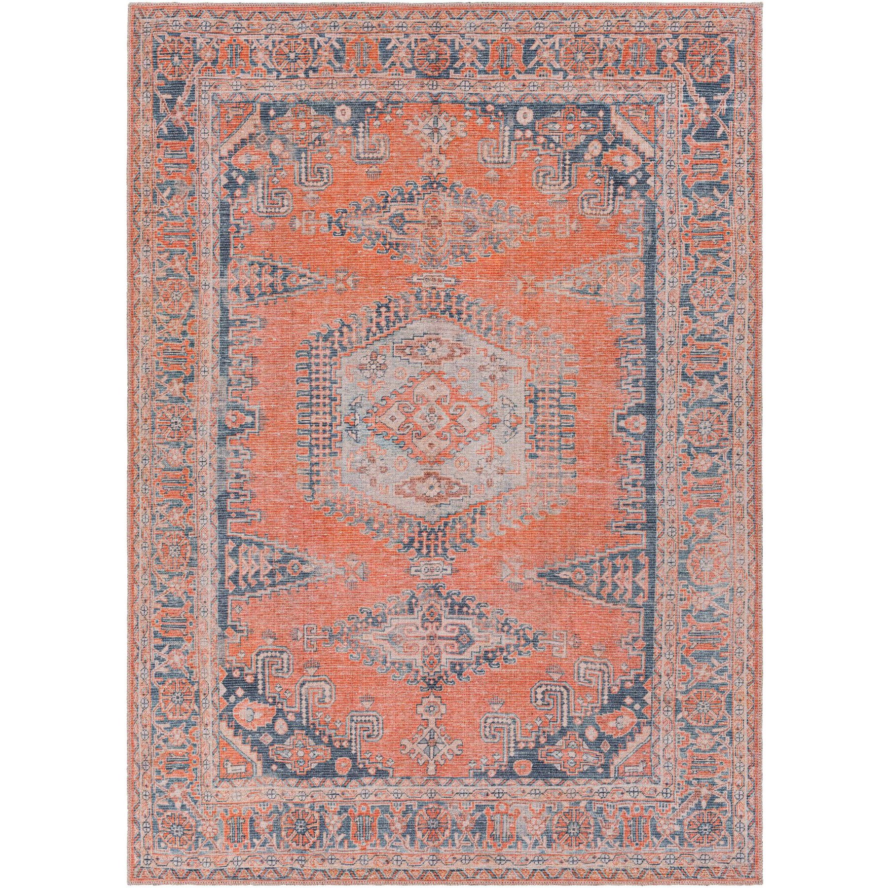 Livabliss Colin Machine Washable Dog Area Rug, Burnt Orange/Blue/Pale Blue/Tan, 9.16 x 12-ft