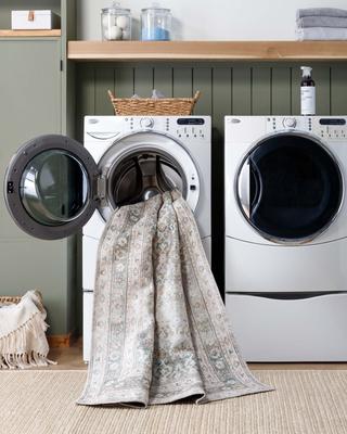 Show full view: Livabliss Rainier Machine Washable Dog Area Rug, Olive/Seafoam/Wheat/Cream/Brown/Dark Brown, 5.25 x 7.25-ft slide 4 of 7