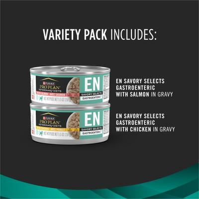 Show full view: Purina Pro Plan Veterinary Diets EN Savory Selects in Gravy Salmon & Chicken Variety Pack Wet Cat Food, 5.5-oz, case of 24 slide 6 of 10