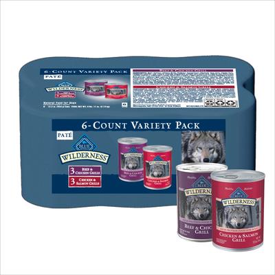 Show full view: Blue Buffalo Wilderness Beef & Salmon Variety Pack Wet Food + Life Protection Formula Large Breed Chicken & Brown Rice Recipe Dry Dog Food slide 2 of 10