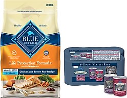 Blue Buffalo Wilderness Beef & Salmon Variety Pack Wet Food + Life Protection Formula Large Breed Chicken & Brown Rice Recipe Dry Dog Food