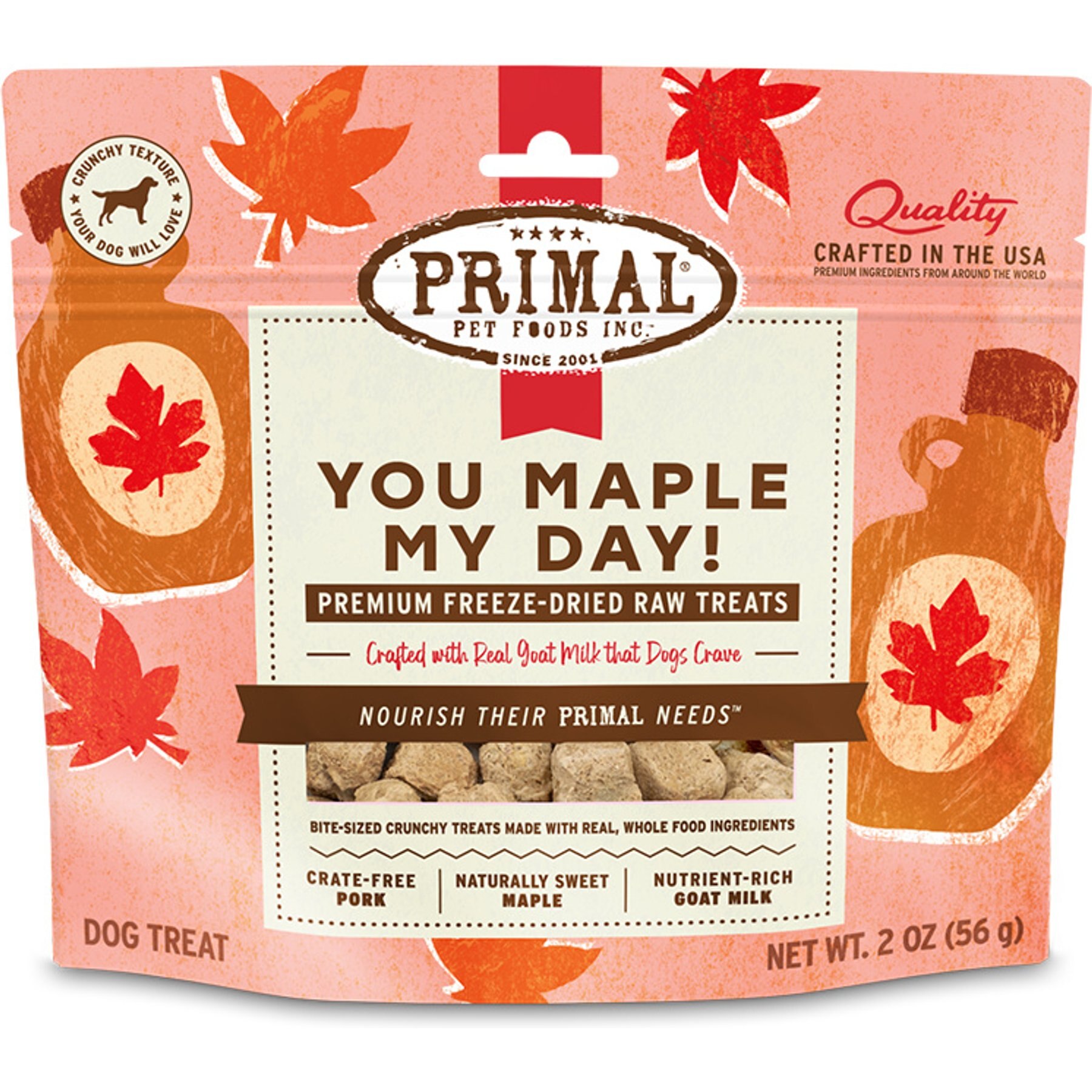Primal You Maple My Day Pork & Maple with Goat Milk Flavored Crunchy Dog Treats, 2-oz bag