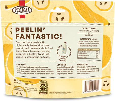 Show full view: Primal Peelin' Fantastic Chicken & Banana with Goat Milk Flavored Crunchy Dog Treats, 2-oz bag slide 3 of 8