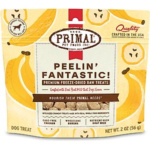 Primal Peelin' Fantastic Chicken & Banana with Goat Milk Flavored Crunchy Dog Treats, 2-oz bag