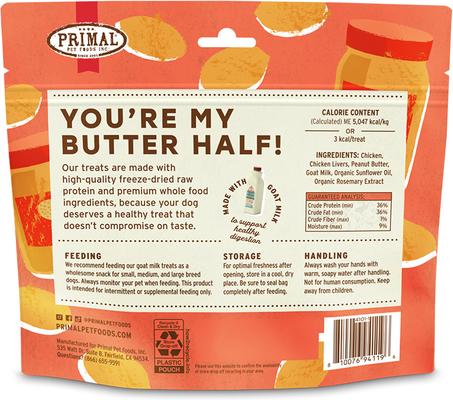 Show full view: Primal You're My Butter Half Chicken & Peanut Butter with Goat Milk Flavored Crunchy Dog Treats, 2-oz bag slide 3 of 6