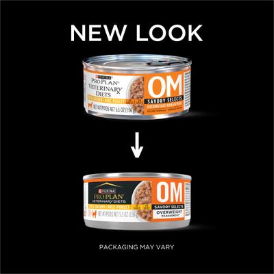 Show full view: Purina Pro Plan Veterinary Diets OM Overweight Management Savory Selects with Chicken Wet Cat Food, 5.5-oz, case of 24 slide 4 of 12